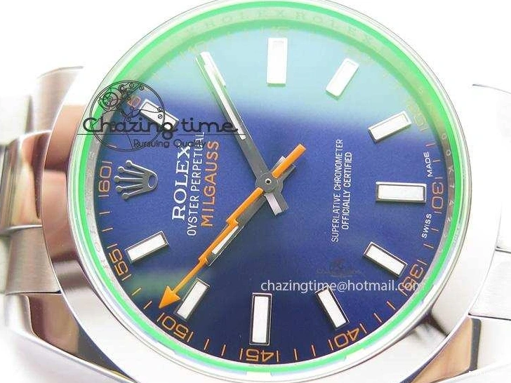 1225 HighPerformance Milgauss 116400 GV JF 1:1 Green Sapphire Blue Dial On SS Bracelet SA 3959